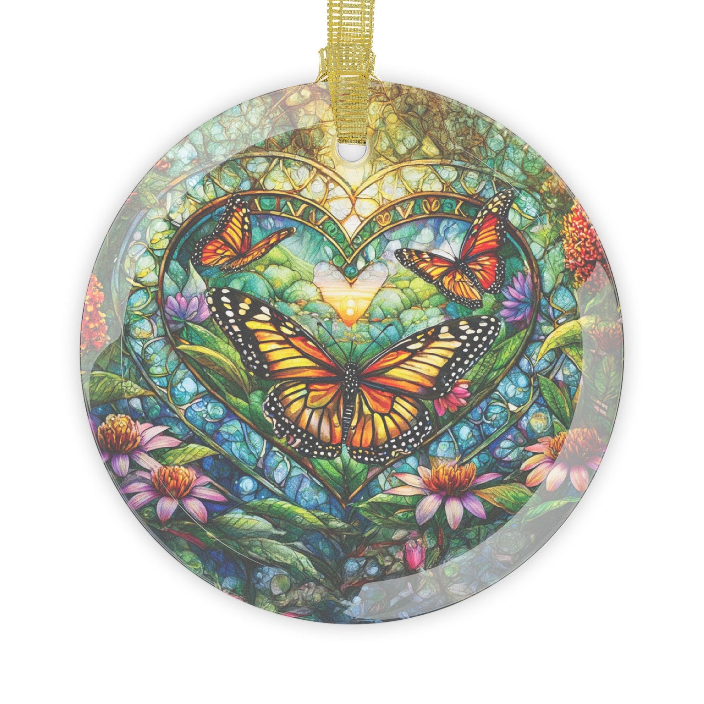 Love of Butterflies Monarch Heart Light Catcher Glass Ornaments