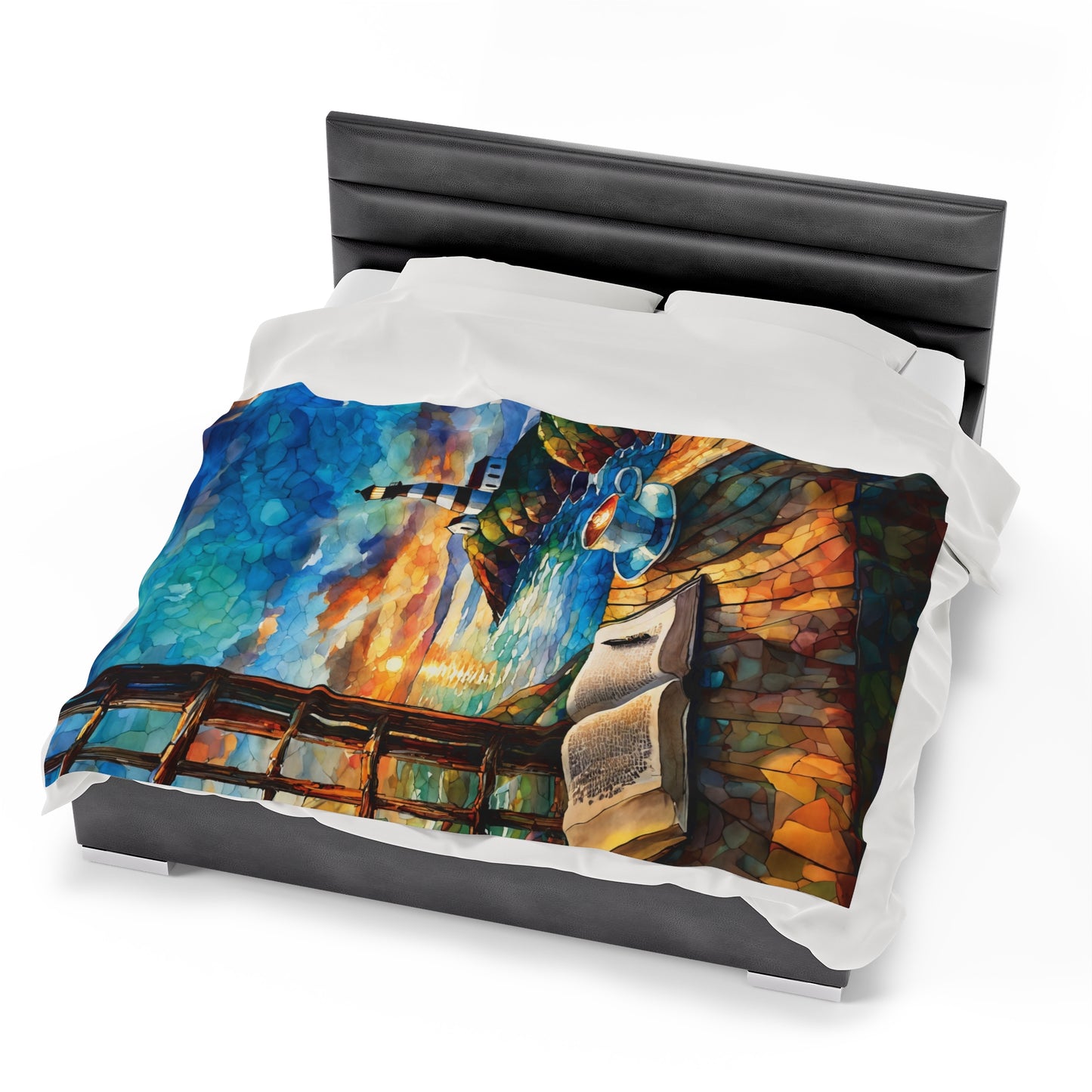 Velveteen Plush Blanket - Ocean View Lighthouse Cozy Soft Throw