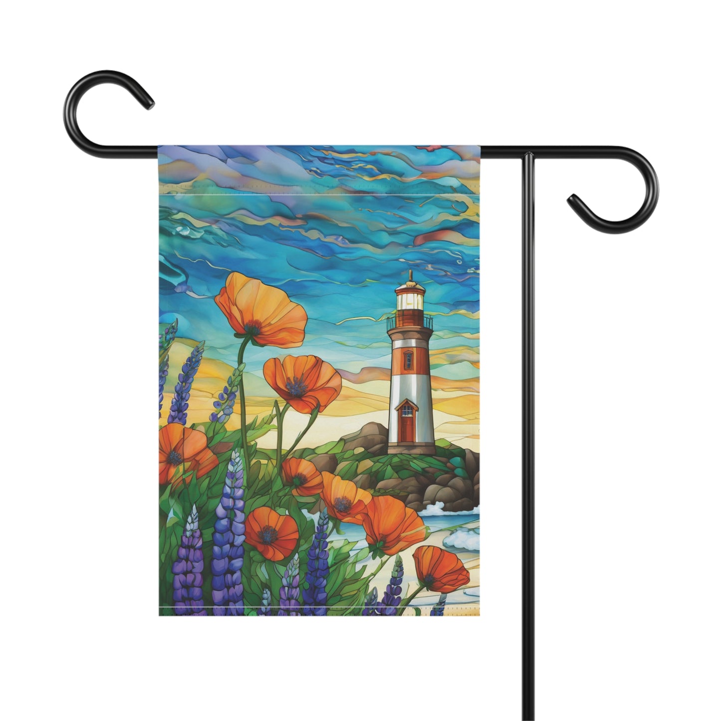 Lighthouse Poppy Beach Flag Garden & House Banner