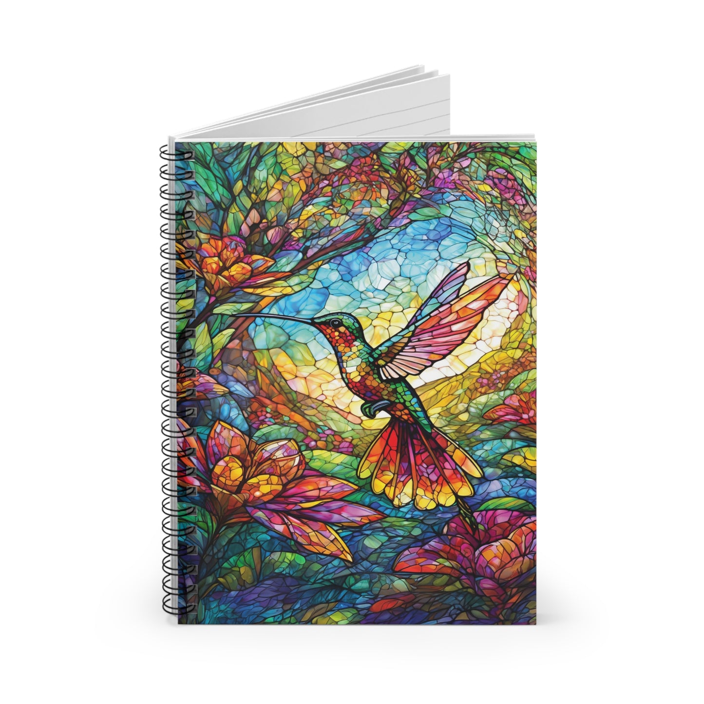 Notebook, Stained Glass Hummingbird Design, Ruled Line Journal, Vibrant Colors, Journaling Gift, Writing Pad