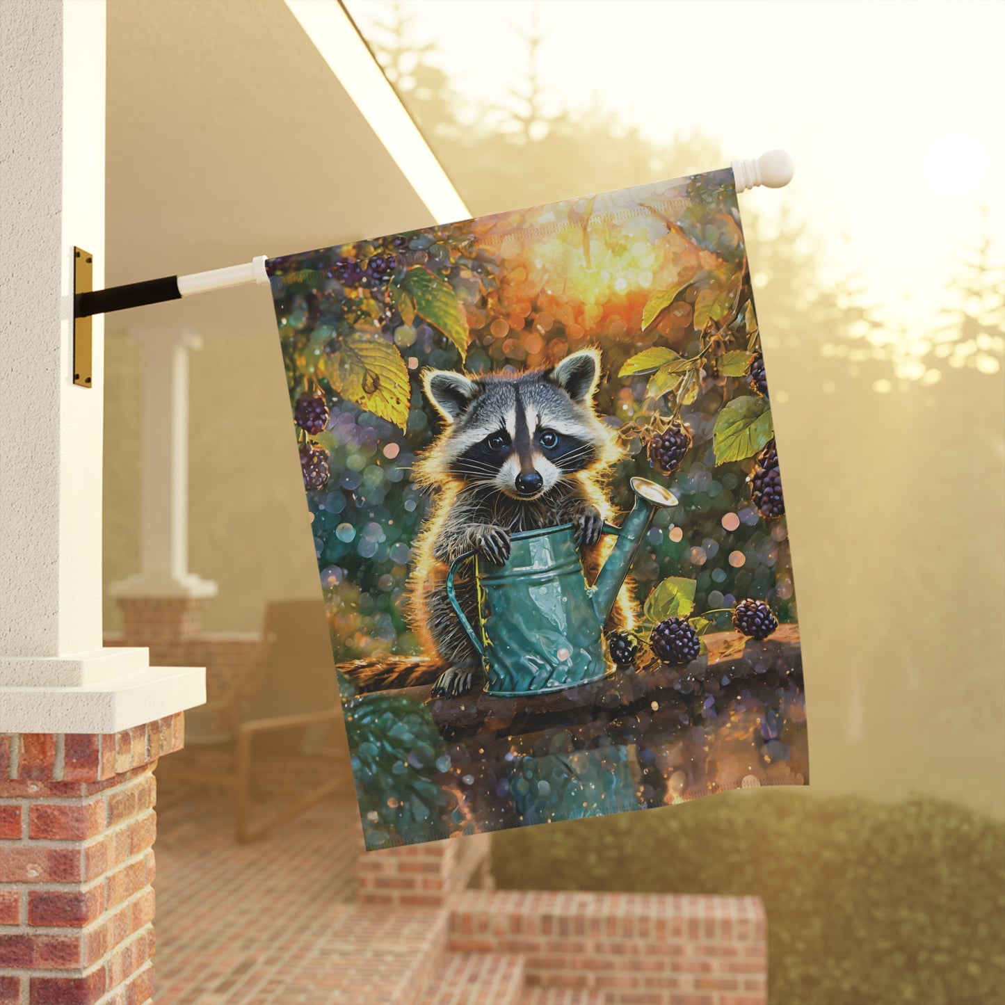 Raccoon Berry Time Flag Garden & House Banner