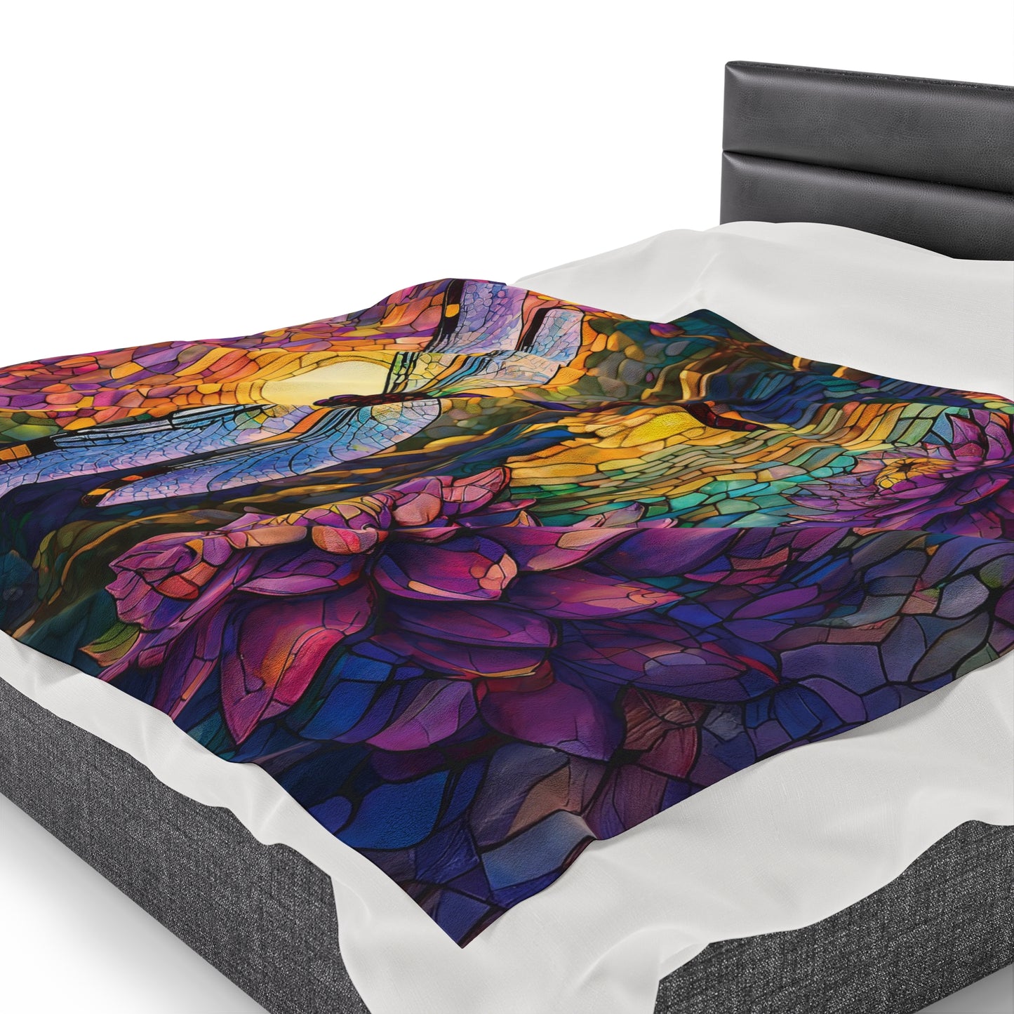 Lavender Dragonfly Gardener Gift Stained Glass Nature Lover Throw Soft Cozy Garden Themed Bedding Plush Soft Blanket Gift for Friend