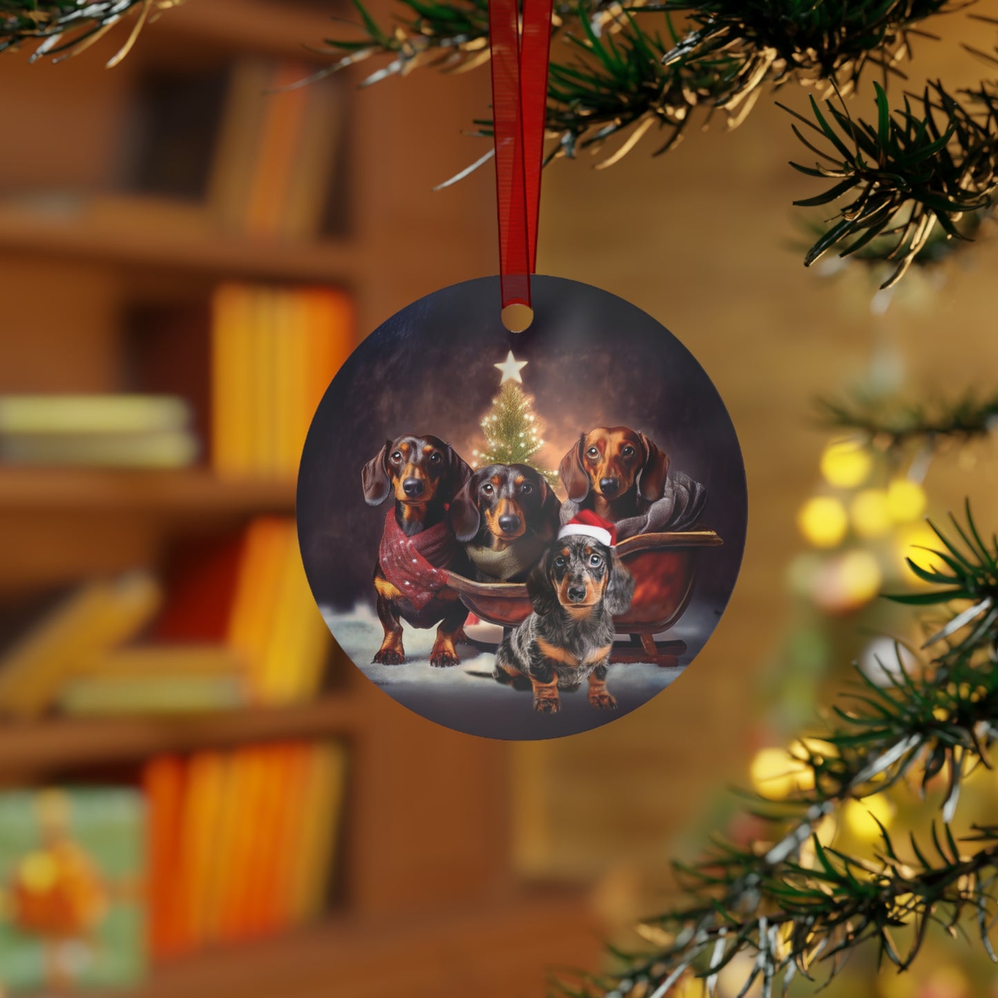 Doxie Christmas Metal Ornaments