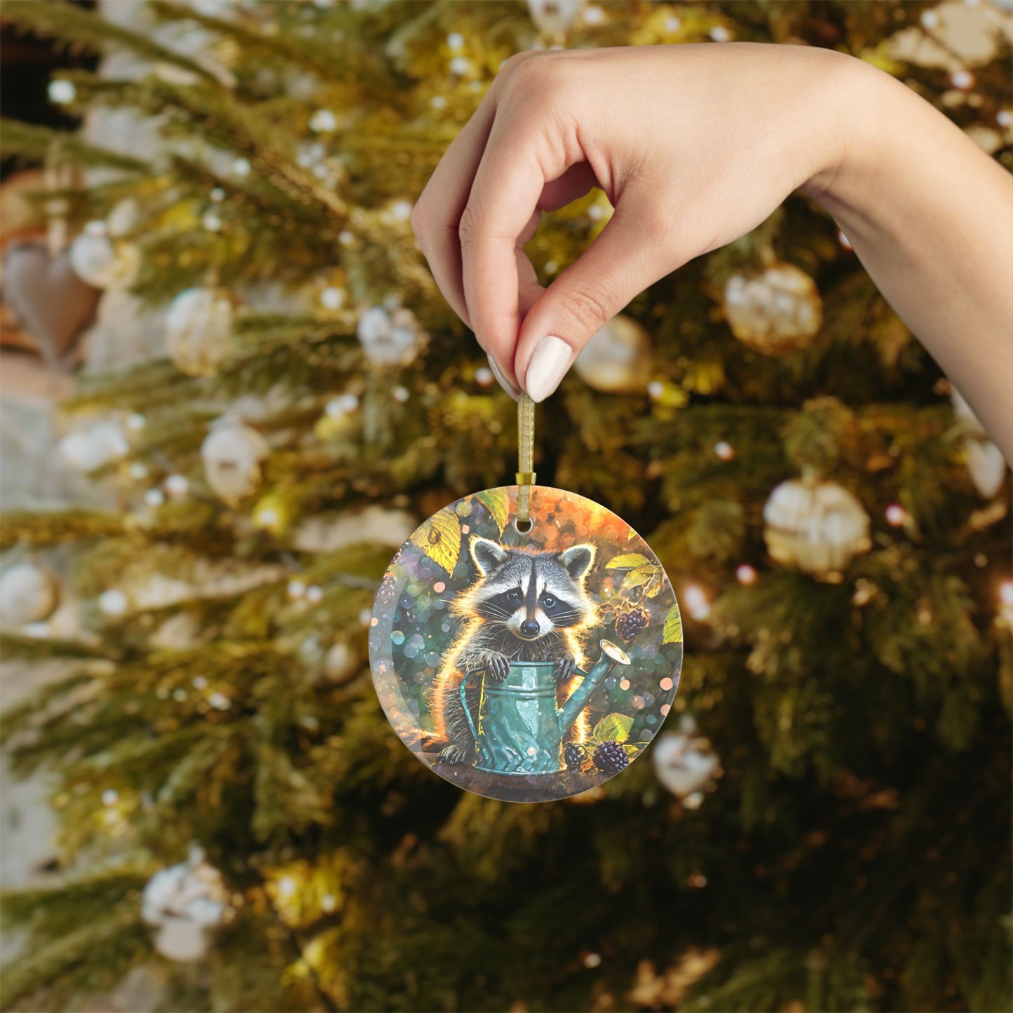 Garden Raccoon Light Catcher Glass Ornaments
