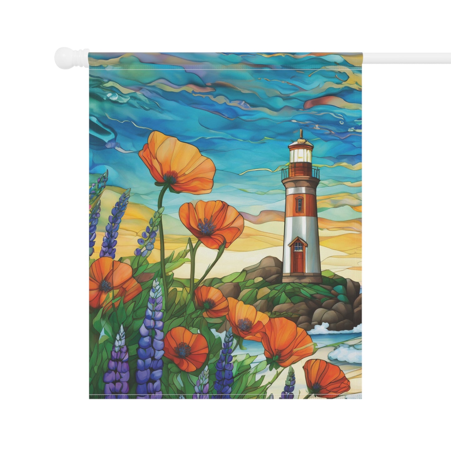 Lighthouse Poppy Beach Flag Garden & House Banner