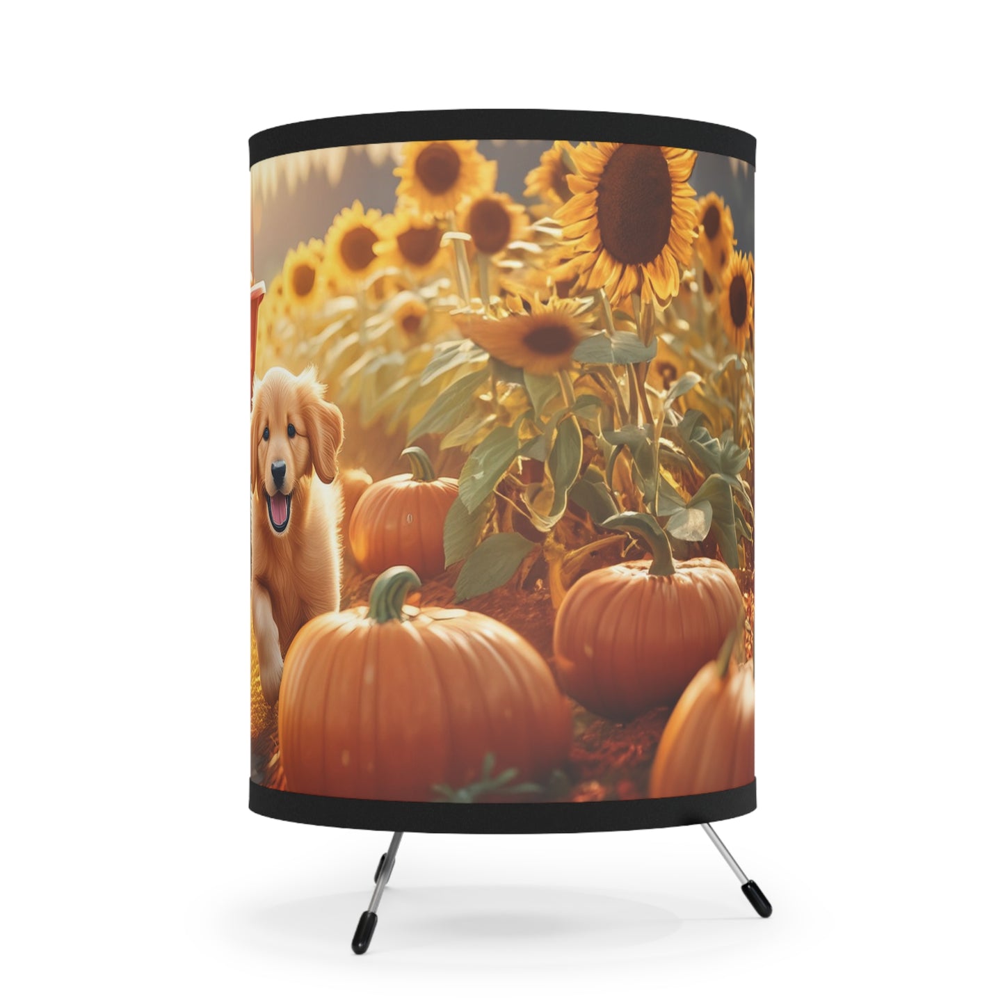 Golden Retriever Sunflower Patch Tripod Lamp with High-Res Printed Shade, US\CA plug