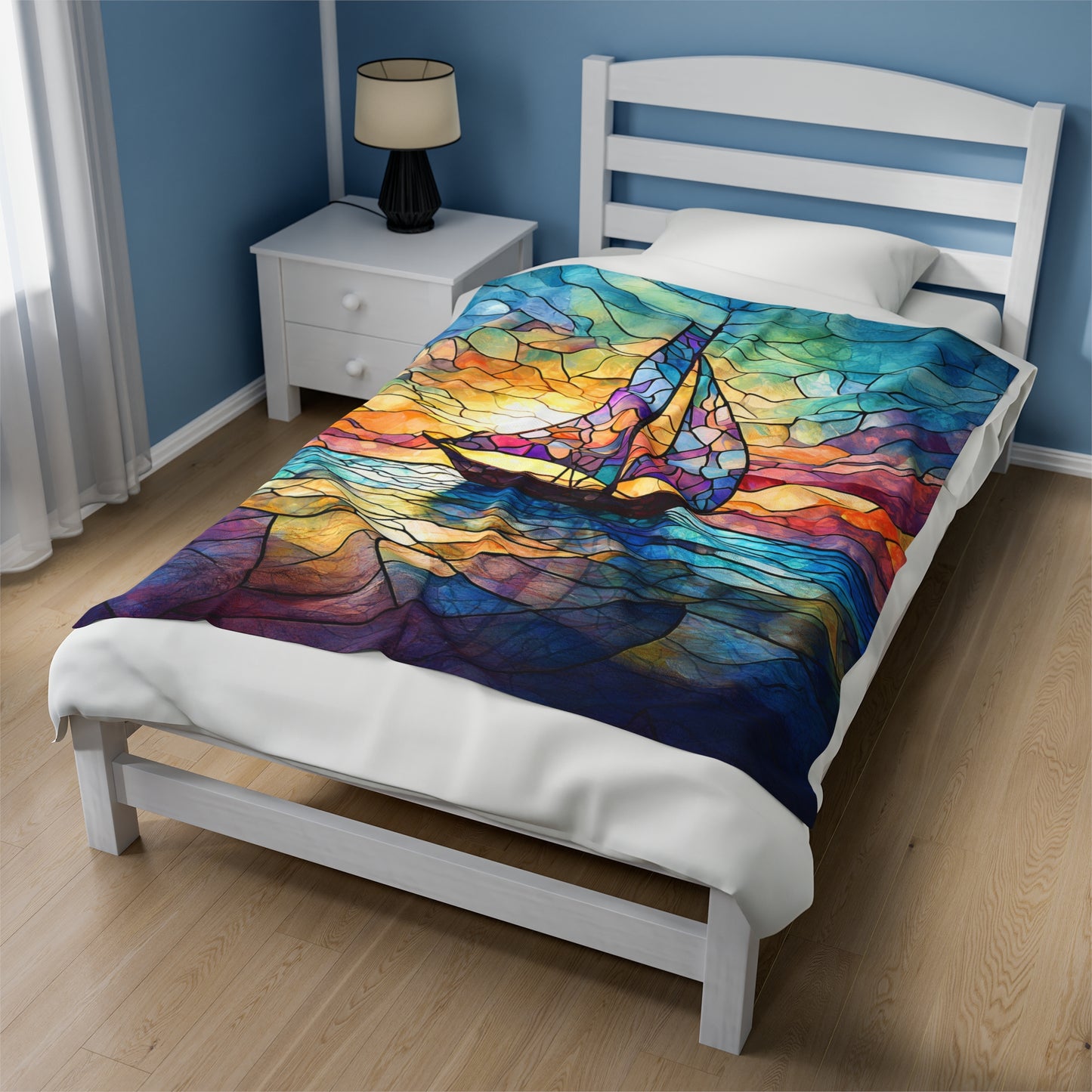 Soft Sailboat Ocean Inspired Throw Blanket Warm Soft Sailboat Themed Blanket Gift for Beach Lovers Sailing Velveteen Plush Blanket