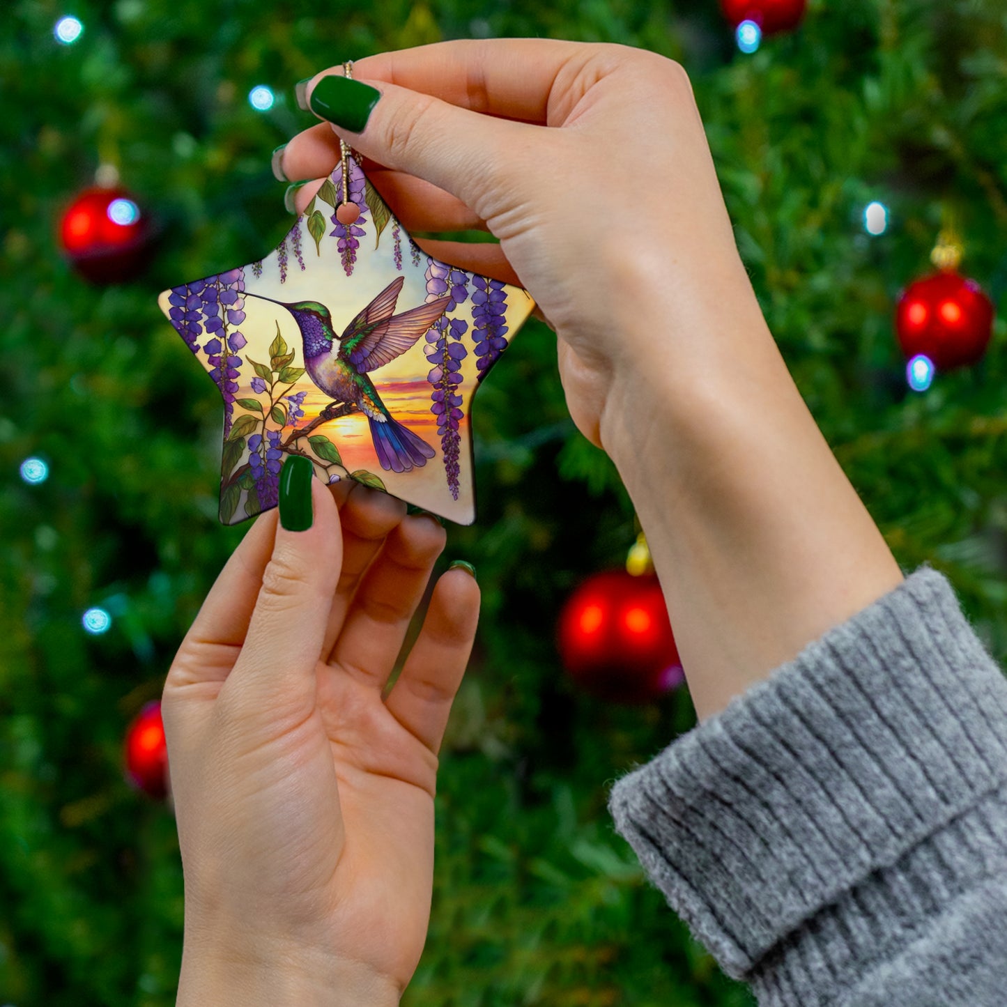 Hummingbird Frenzy Ceramic Ornament, 4 Shapes