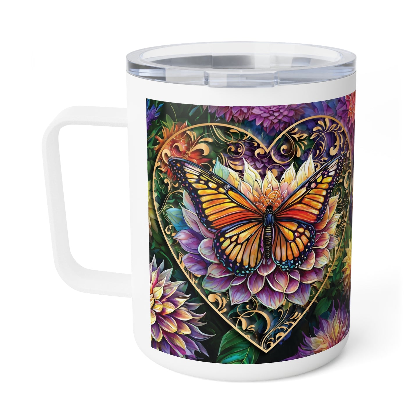 Heart Butterfly Garden Insulated Coffee Mug, 10oz