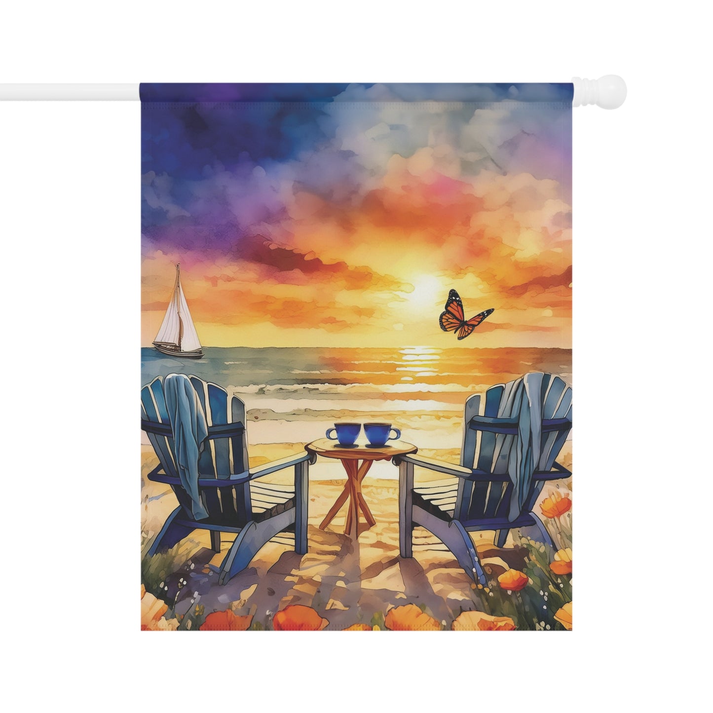 Beach Time Sunset Flag Garden & House Banner