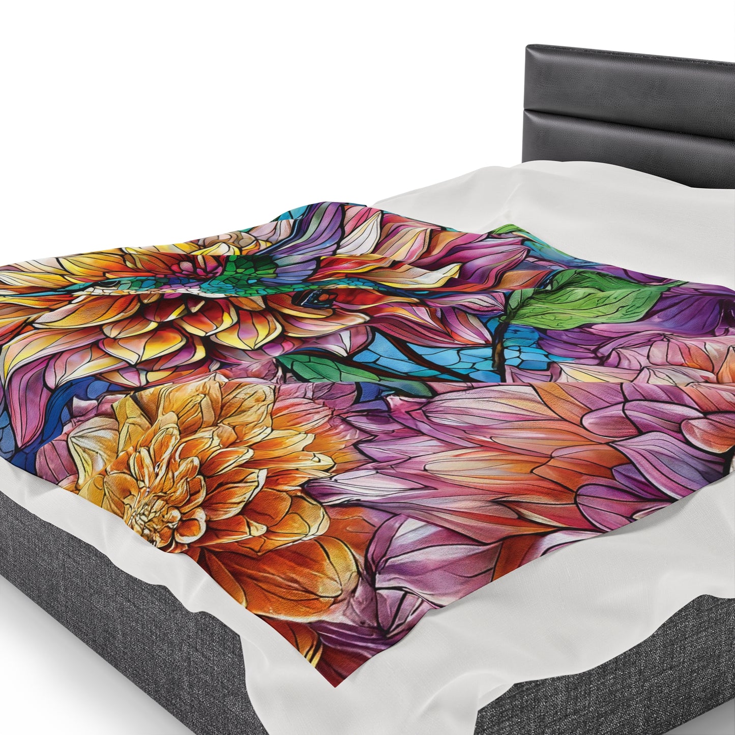 Hummingbird Dahlia Floral Soft Plush Blanket Gift for Gardner Nature Bird Lover Velveteen Plush Garden Blanket