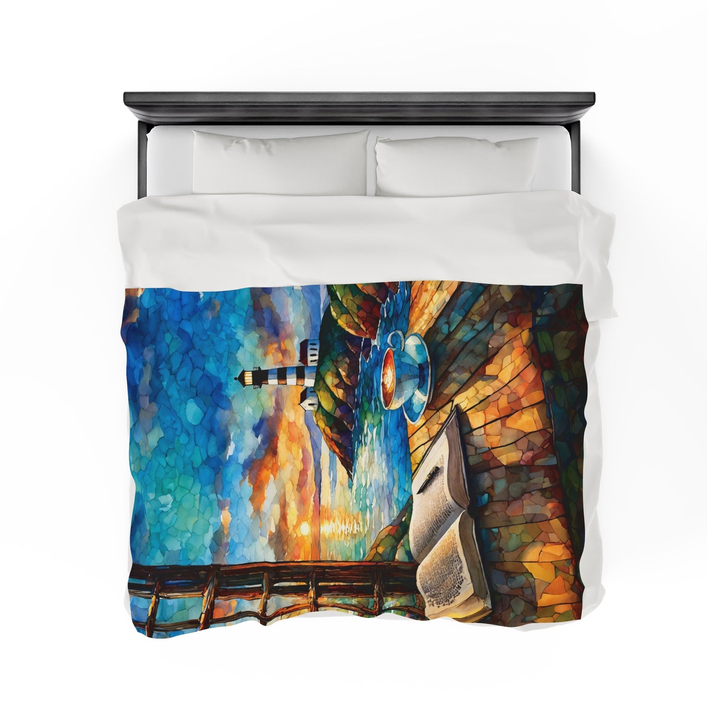 Velveteen Plush Blanket - Ocean View Lighthouse Cozy Soft Throw