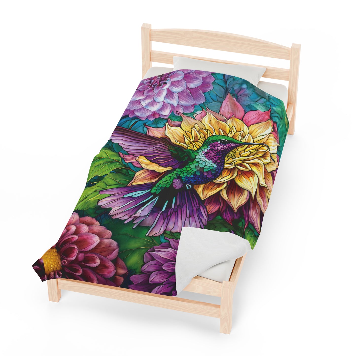 Vibrant Floral Design with Hummingbird and Dahlia Perfect Gift for Gardeners and Nature Lovers Plush Blanket