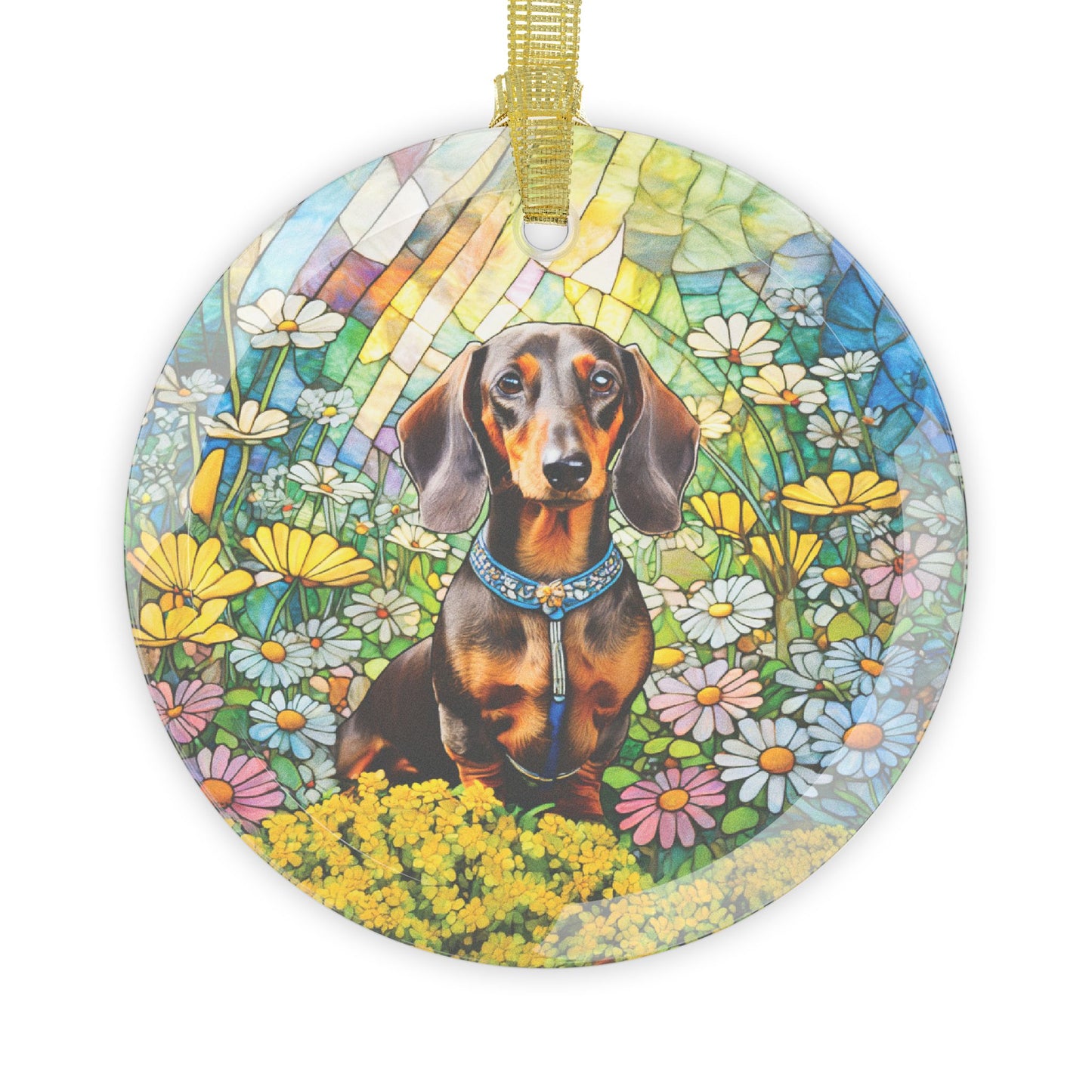 Dachshund Sitting Pretty Light Catcher Glass Ornaments