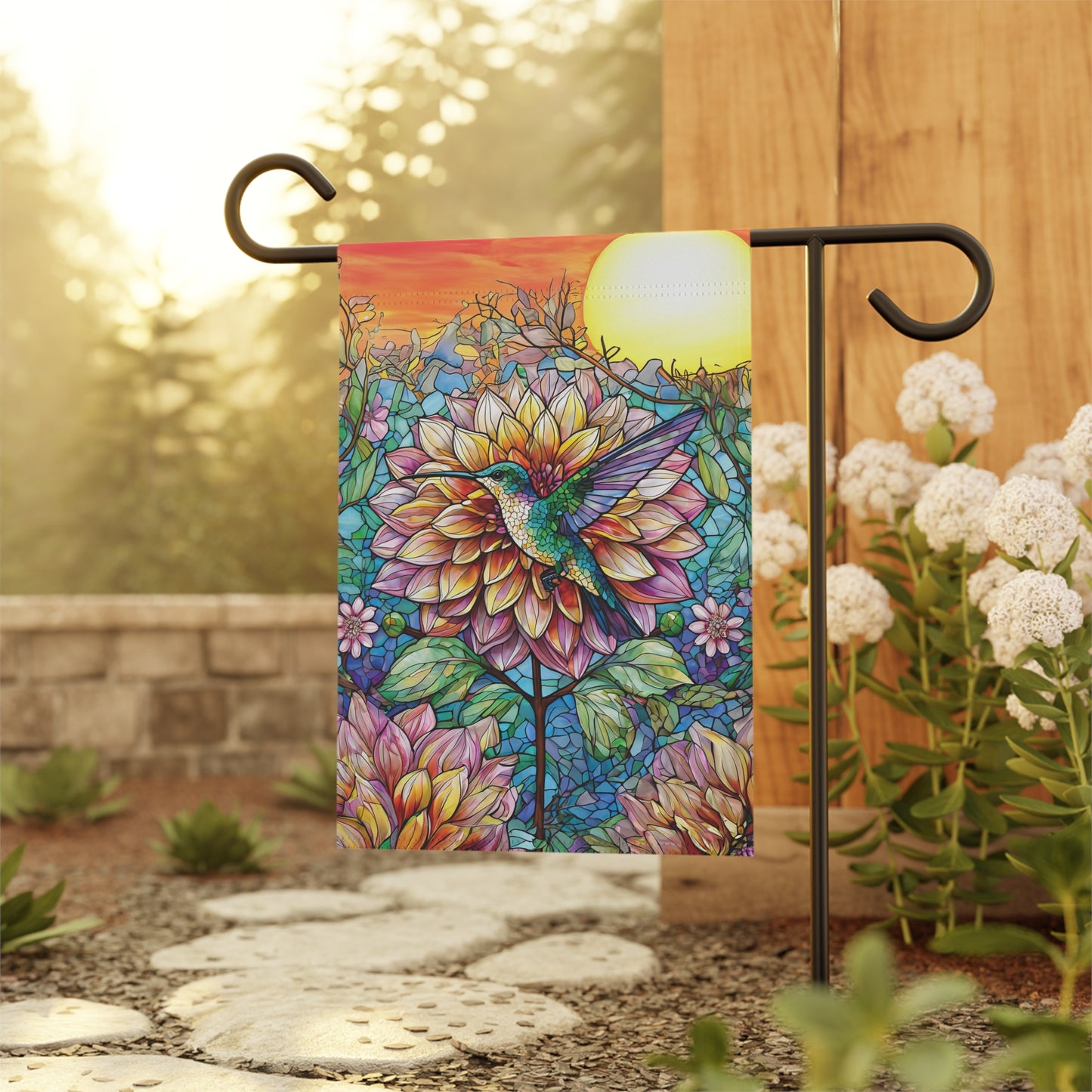 Dahlia Hummingbird Flag Garden & House Banner
