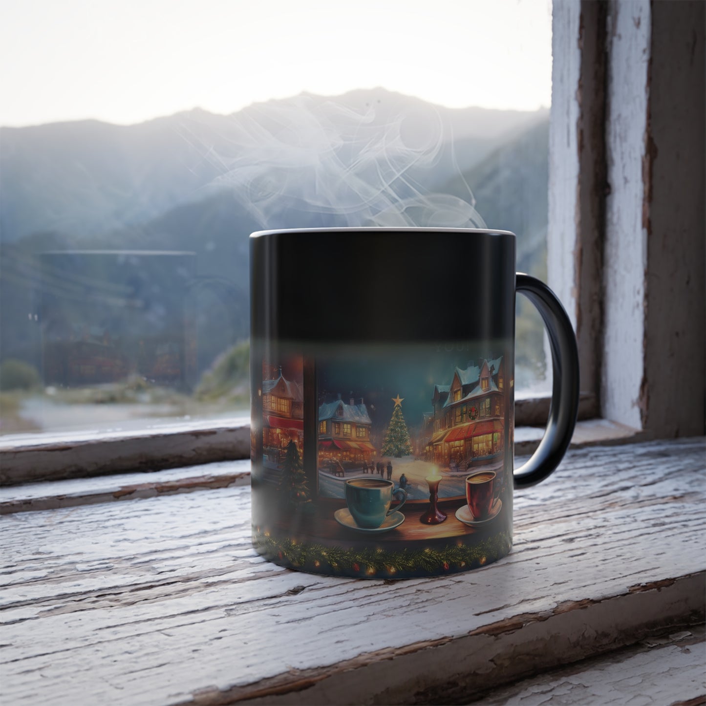 Color Morphing Mug Christmas Village Scene Coffee Mug Heat Sensitive Ceramic Cup Holiday Gift Nostalgic Christmas Village Unique Color
