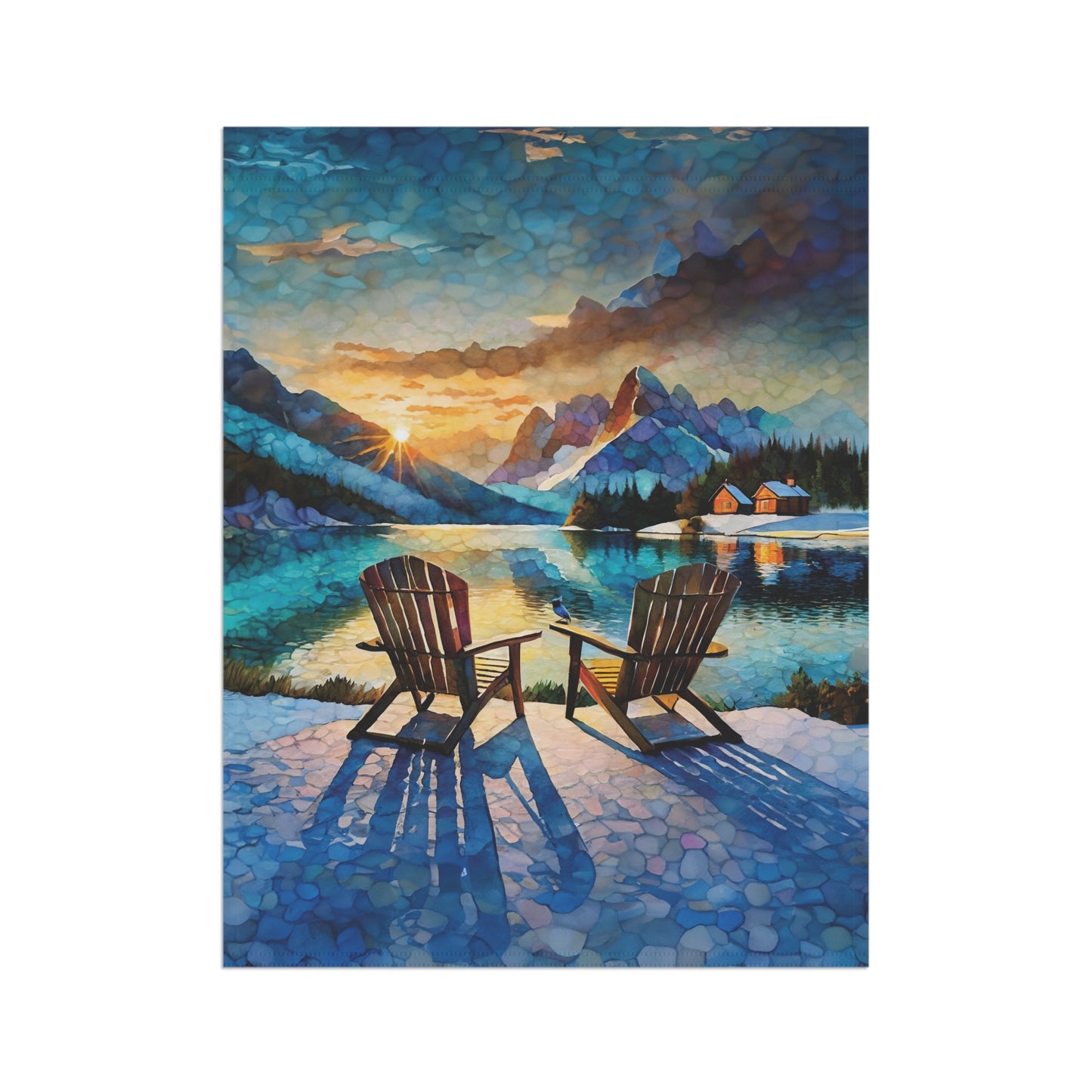 Winter Cabin Lake Flag Garden & House Banner