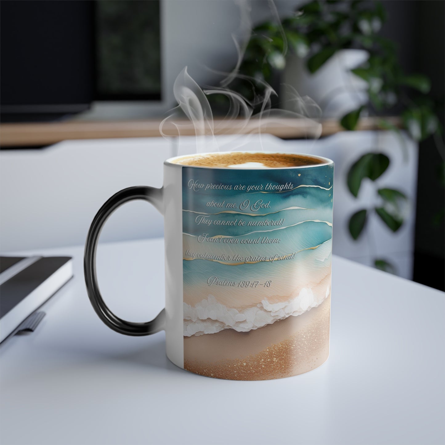Color Morphing Mug Christian Bible Verse Color Morphing Mug Ocean Waves Gold Flecks Magic Coffee Cup Inspirational Religious Gift Biblical