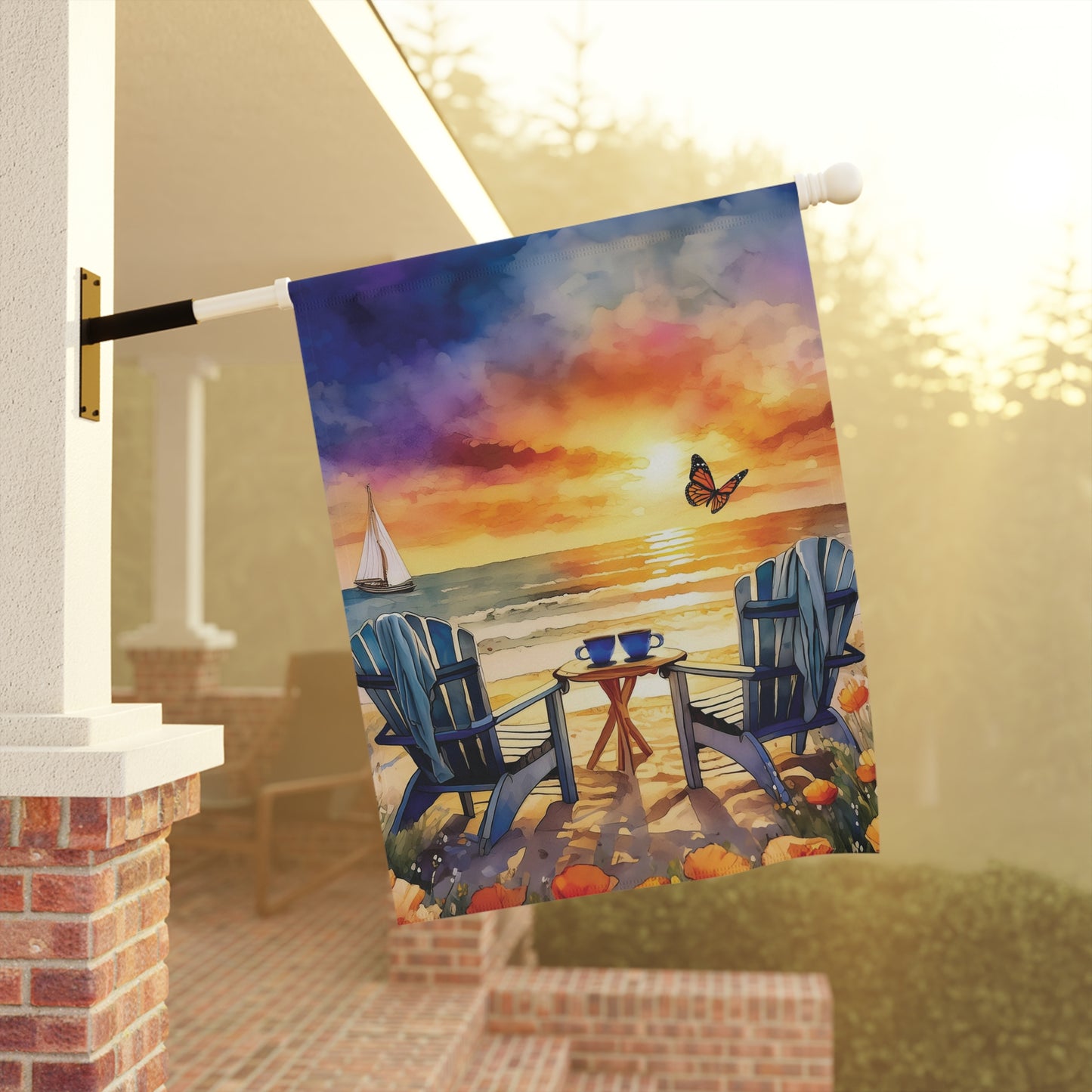 Beach Time Sunset Flag Garden & House Banner