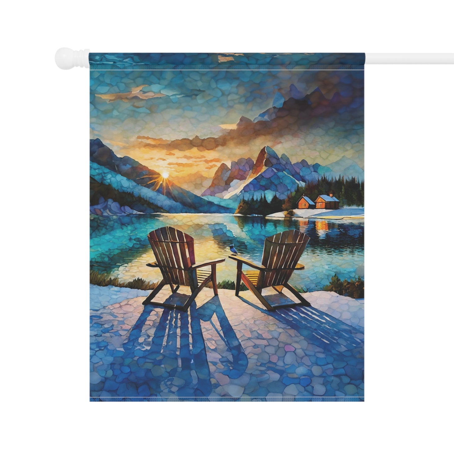 Winter Cabin Lake Flag Garden & House Banner