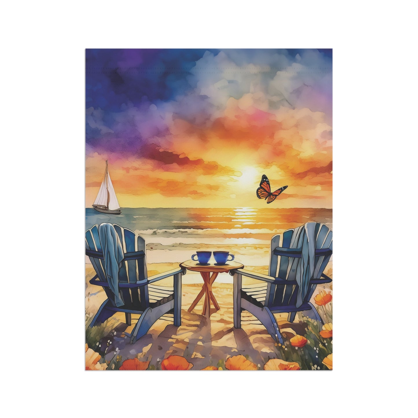 Beach Time Sunset Flag Garden & House Banner