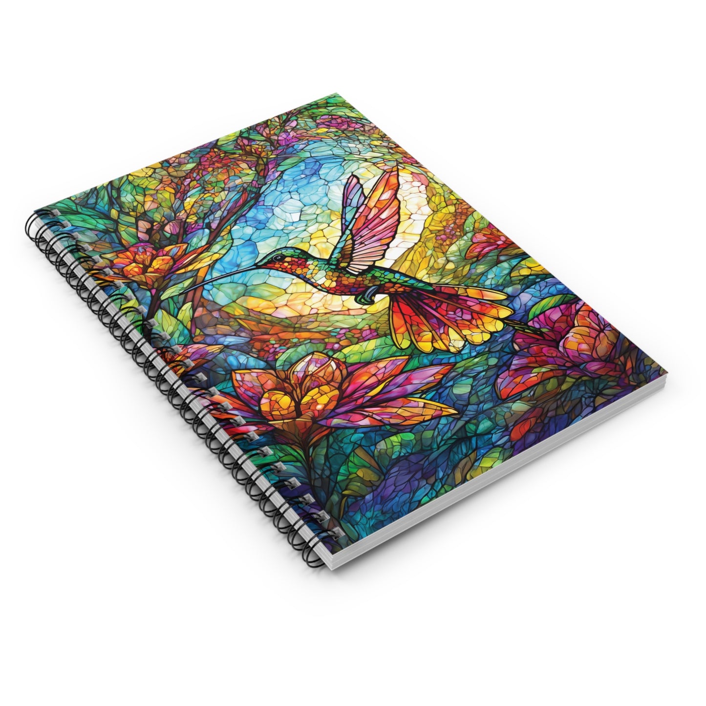 Notebook, Stained Glass Hummingbird Design, Ruled Line Journal, Vibrant Colors, Journaling Gift, Writing Pad