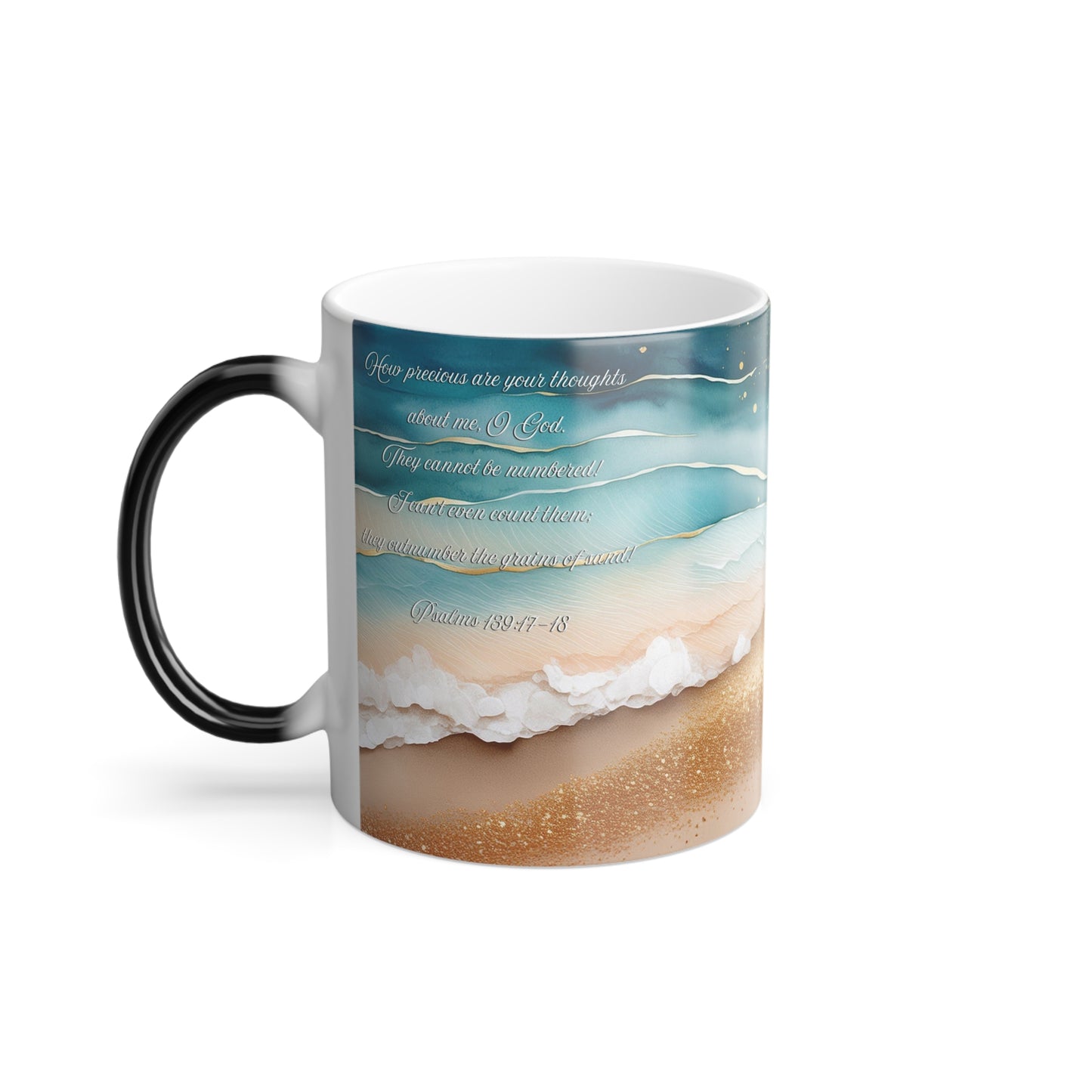 Color Morphing Mug Christian Bible Verse Color Morphing Mug Ocean Waves Gold Flecks Magic Coffee Cup Inspirational Religious Gift Biblical