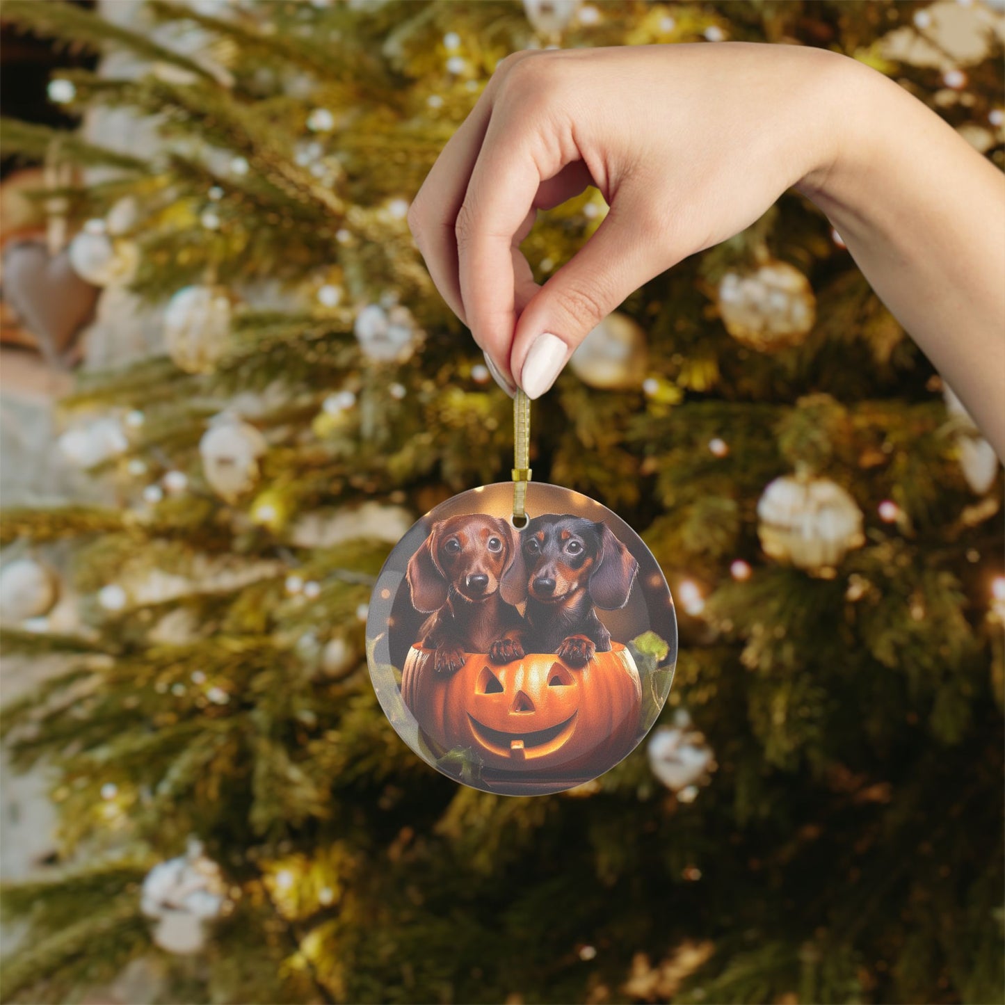 Beveled Glass Ornament Light Catcher Two Adorable Dachshunds Sitting in a Pumpkin Perfect Fall Decor Gift for Doxie Lovers