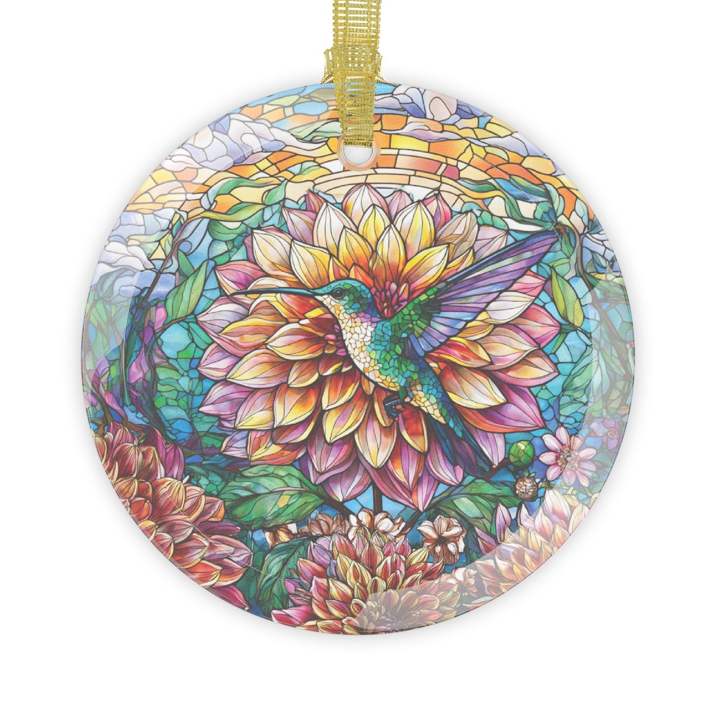 Dahlia Hummingbird Light Catcher Glass Ornament