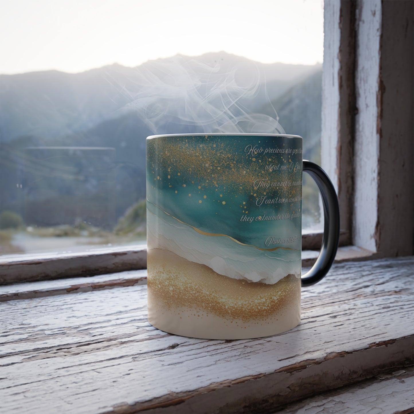 Color Morphing Mug Christian Bible Verse Color Morphing Mug Ocean Waves Gold Flecks Magic Coffee Cup Inspirational Religious Gift Biblical
