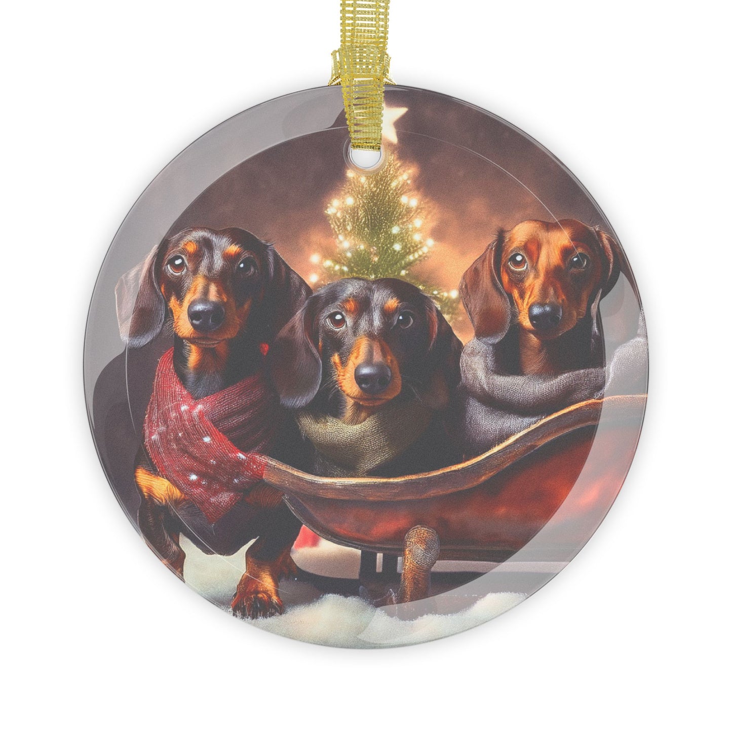 Beveled Glass Dachshunds in Sleigh Christmas Ornament Light Catcher for Holiday Decoration Perfect Gift for Doxie Lovers