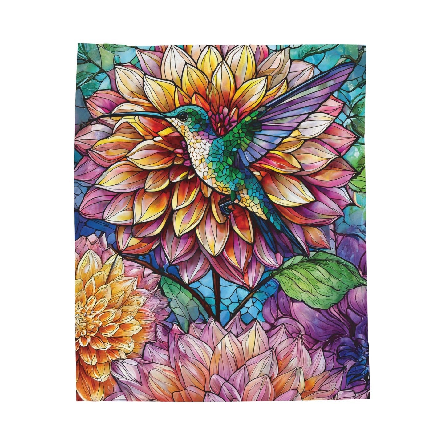 Hummingbird Dahlia Floral Soft Plush Blanket Gift for Gardner Nature Bird Lover Velveteen Plush Garden Blanket
