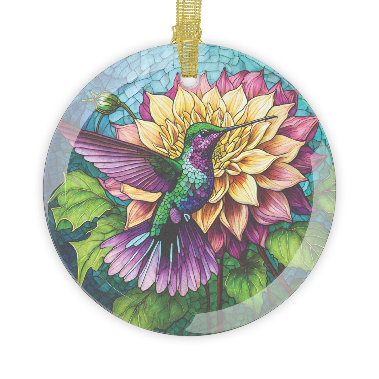 Hummingbird Dahlia Flower Beauty Queen Light Catcher Glass Ornaments