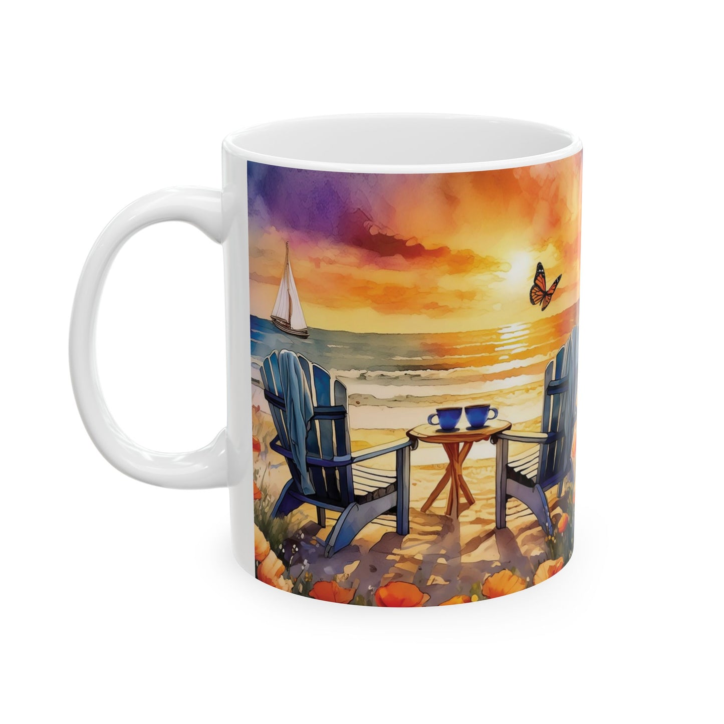 Sunset Beach Delight Ceramic Mug, (11oz, 15oz)