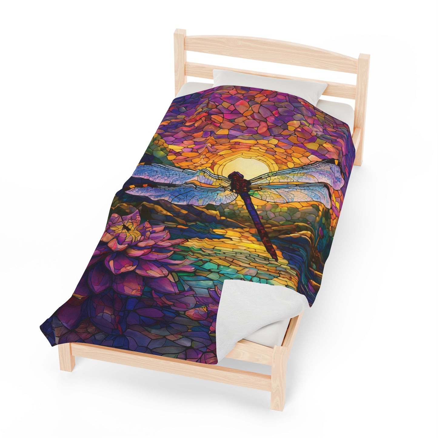 Lavender Dragonfly Gardener Gift Stained Glass Nature Lover Throw Soft Cozy Garden Themed Bedding Plush Soft Blanket Gift for Friend