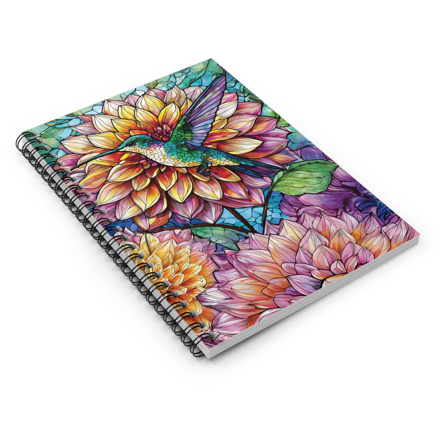 Colorful Hummingbird Spiral Notebook Ruled Line Journal Gift for Writers Hummingbird Lovers Gift Dahlia Floral Journal