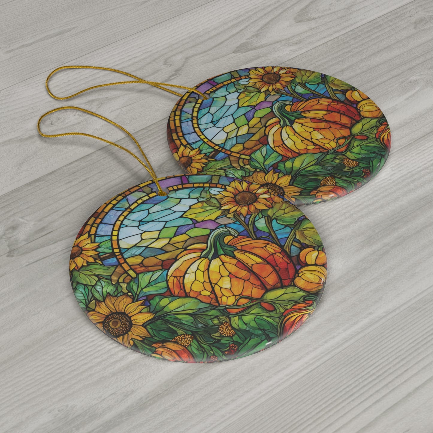 Ceramic Stained Glass Pumpkin and Sunflower Patch Christmas Ornament Perfect Fall and Holiday Decor Gift Garden and Pumpkin Sunflower Lovers