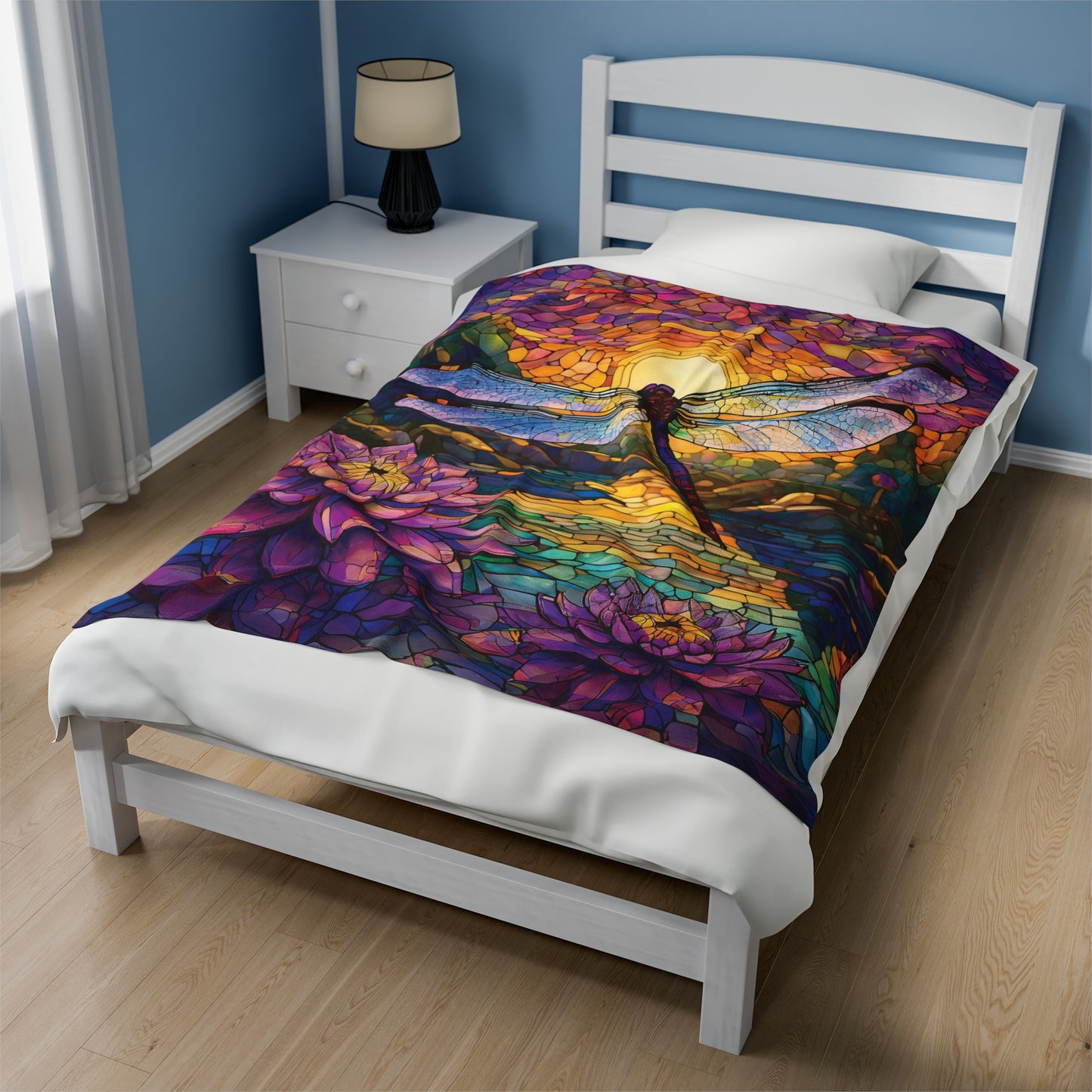 Lavender Dragonfly Gardener Gift Stained Glass Nature Lover Throw Soft Cozy Garden Themed Bedding Plush Soft Blanket Gift for Friend