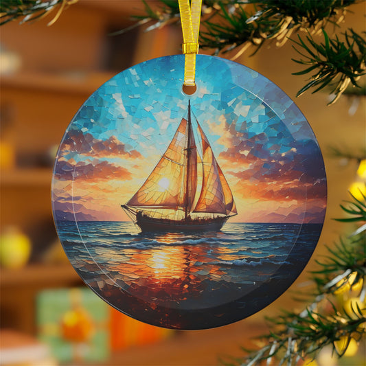 Beveled Glass Sailboat Ornament Sailing into Vibrant Sunset Stained Glass Ocean-Inspired Gift for Beach Lovers and Sailors Light Catcher