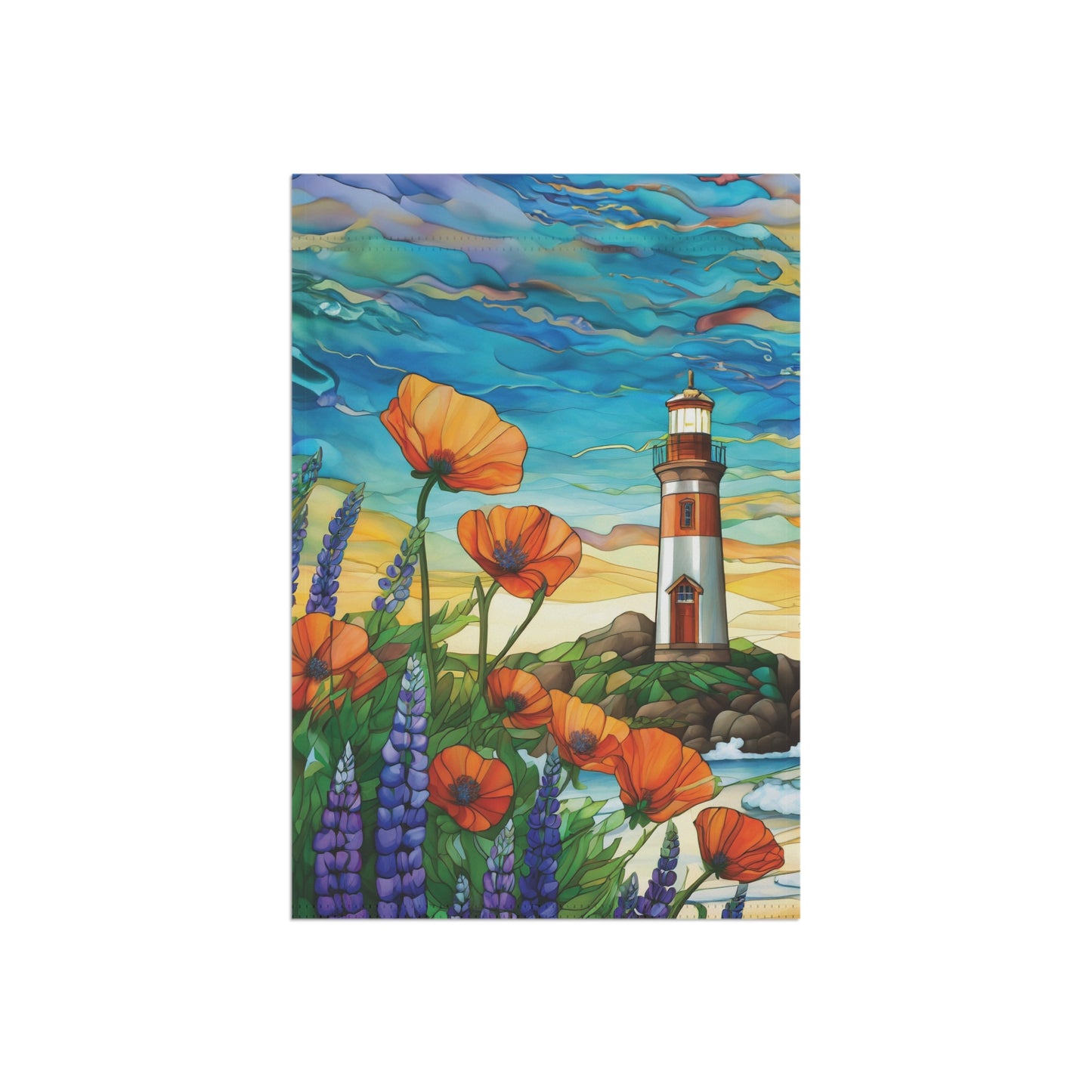 Lighthouse Poppy Beach Flag Garden & House Banner
