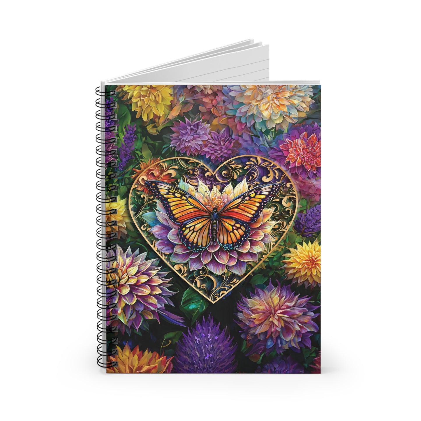 Monarch Butterfly Spiral Notebook Gift for Gardener Floral Dahlia Journal Notepad for Writing Gifts for Writers