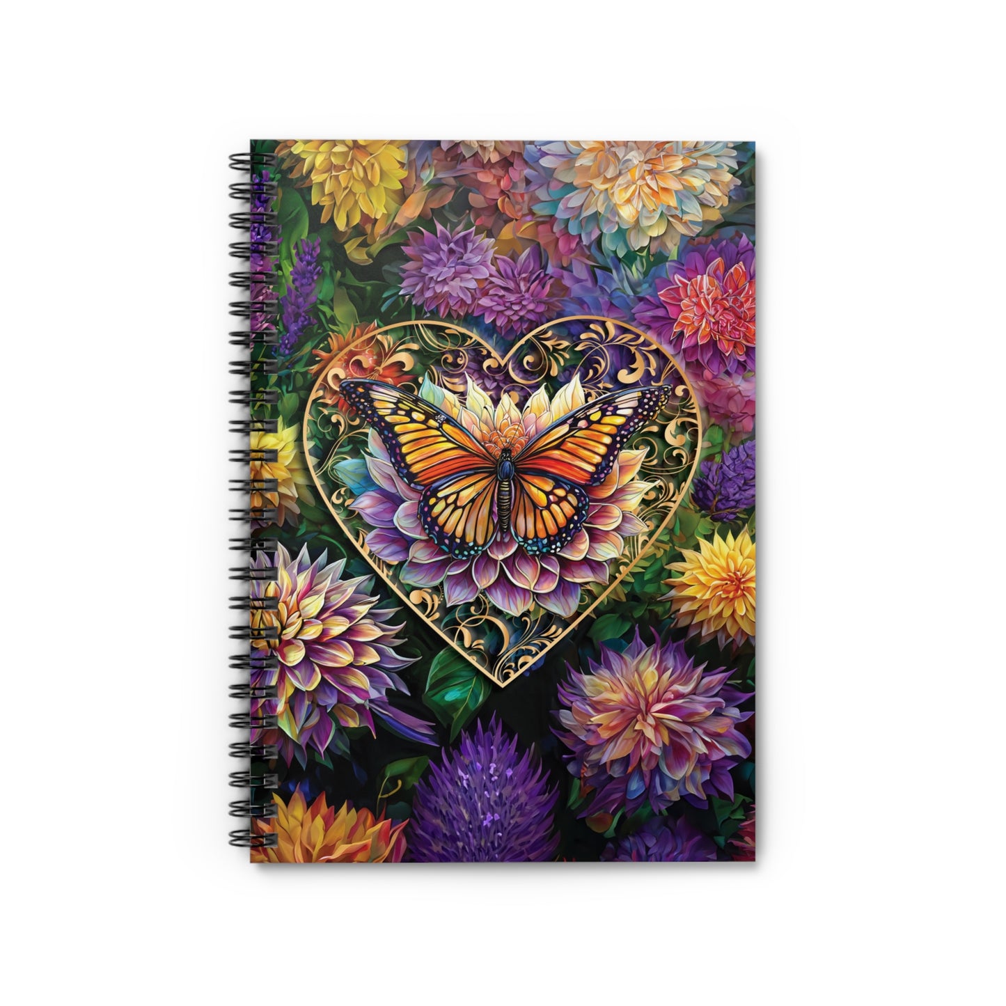 Monarch Butterfly Spiral Notebook Gift for Gardener Floral Dahlia Journal Notepad for Writing Gifts for Writers