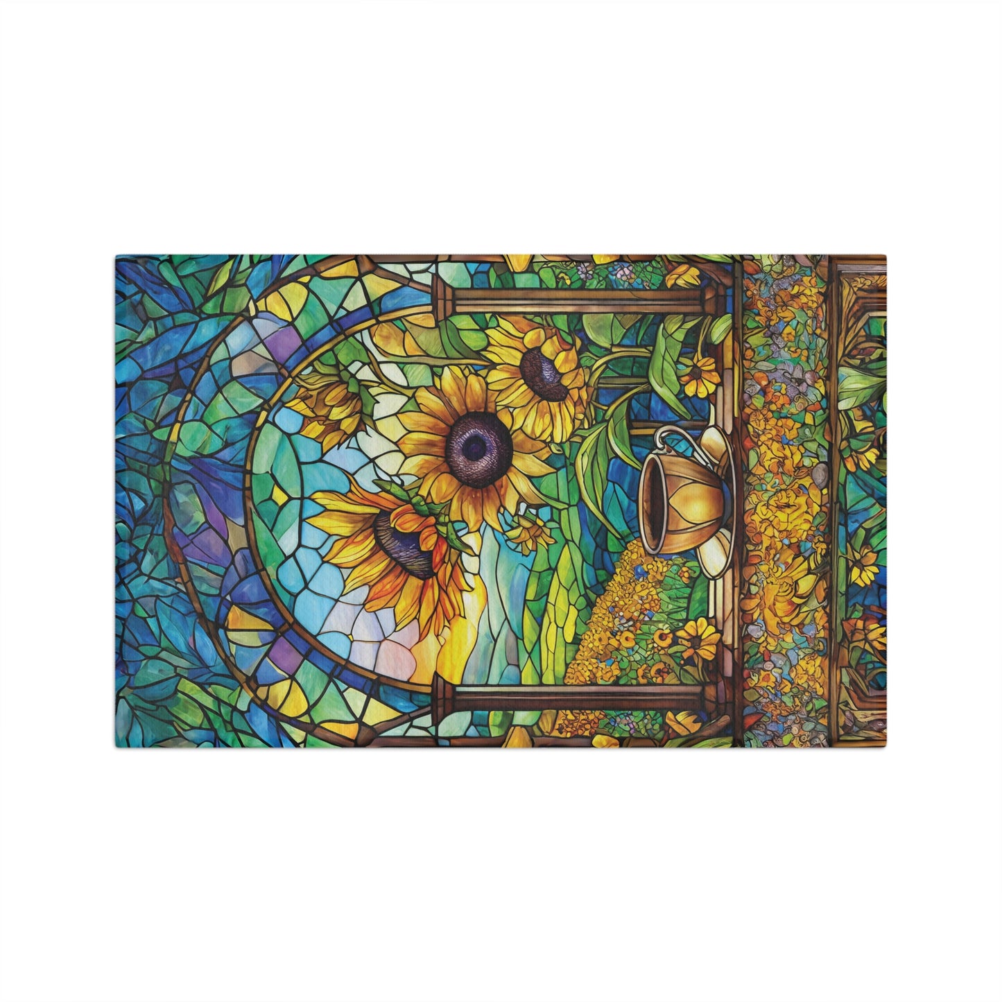 Swedish Garden Coffee View Stained Glass Sunflower Microfiber Tea Towel