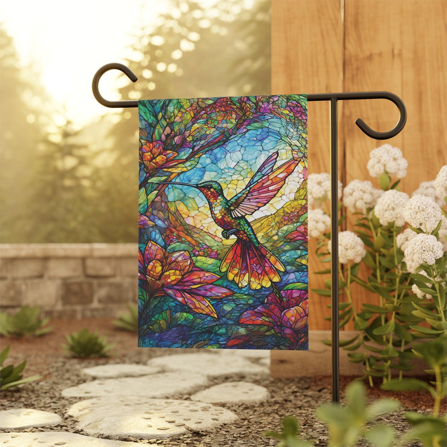 Stained Glass Hummingbird Flag Garden & House Banner