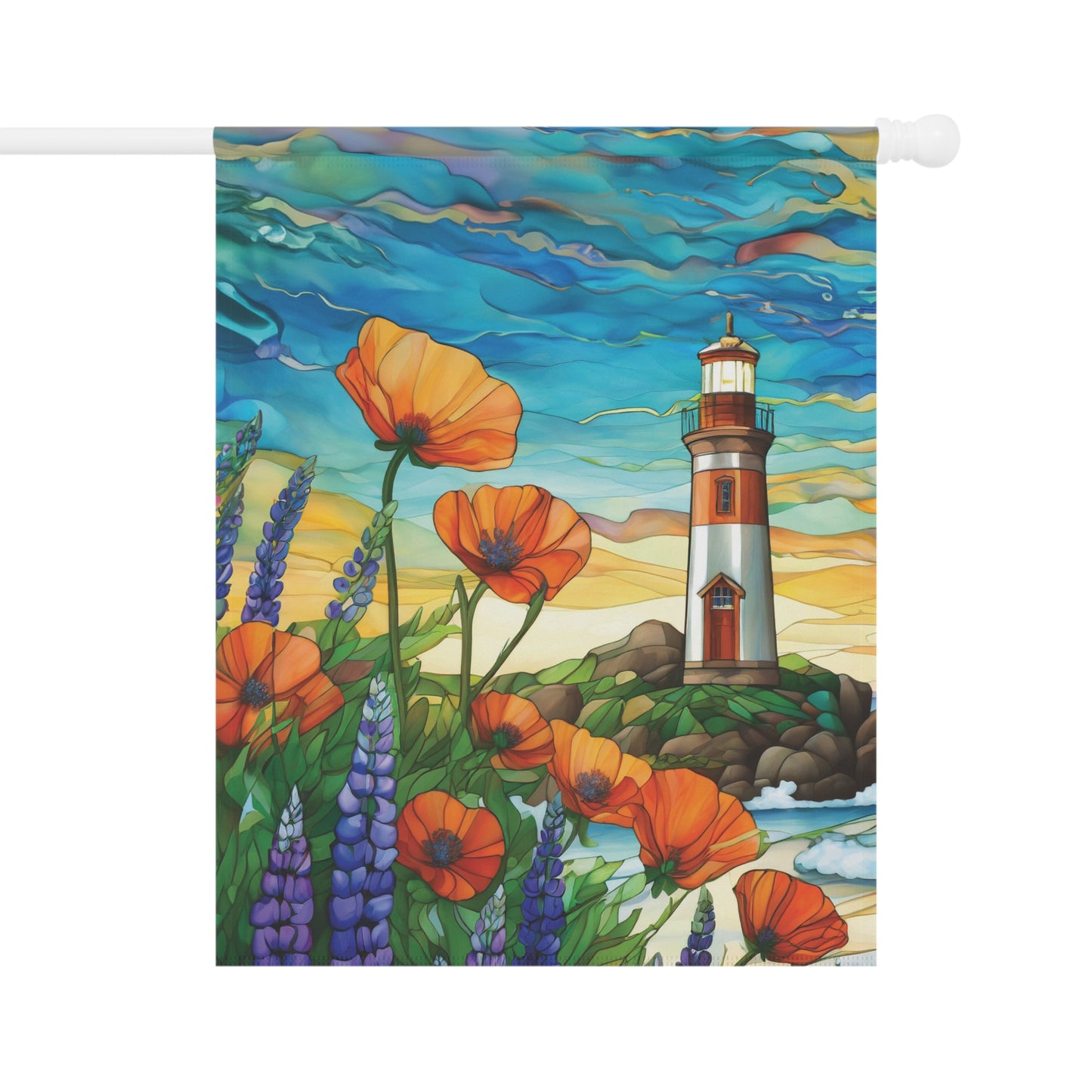 Lighthouse Poppy Beach Flag Garden & House Banner