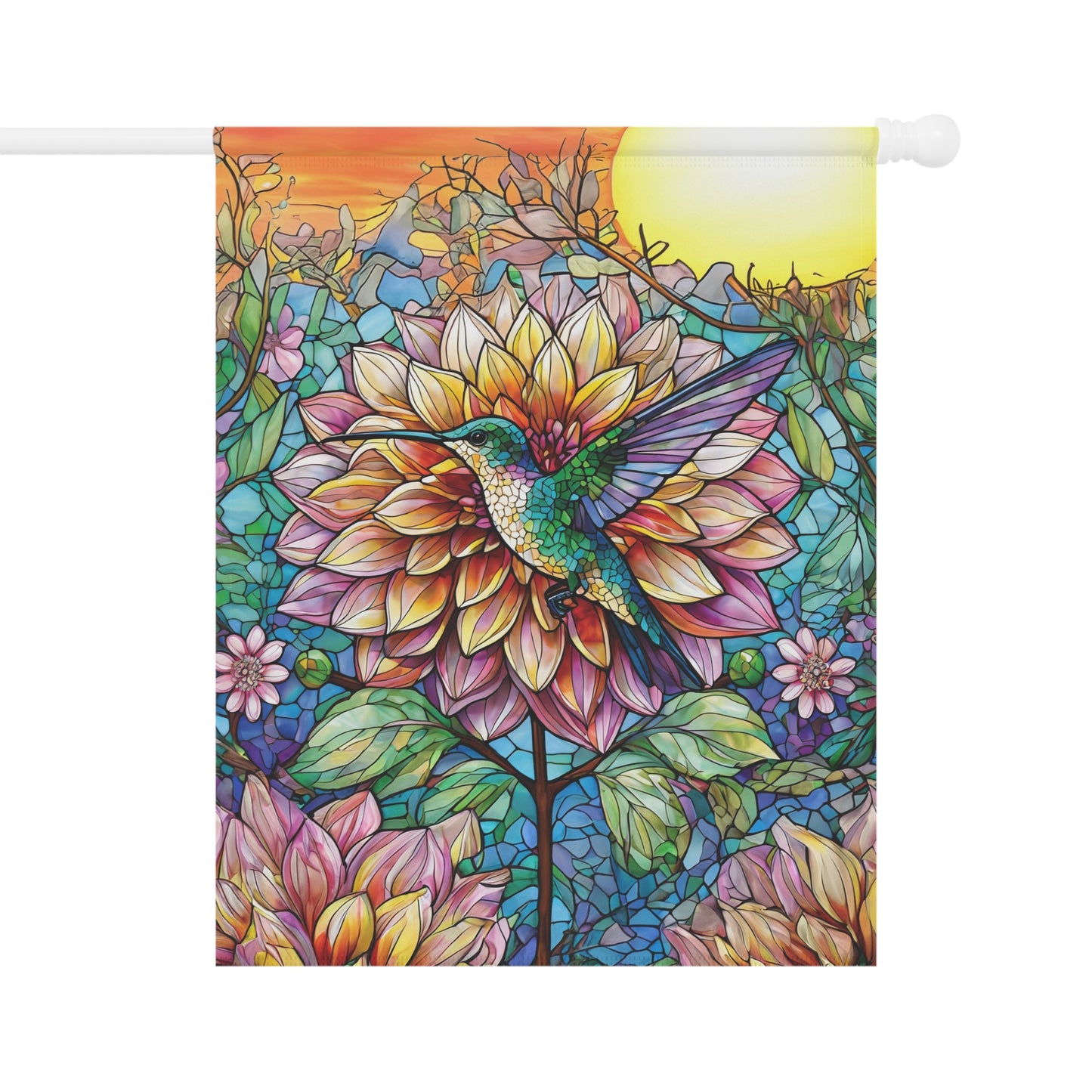 Dahlia Hummingbird Flag Garden & House Banner