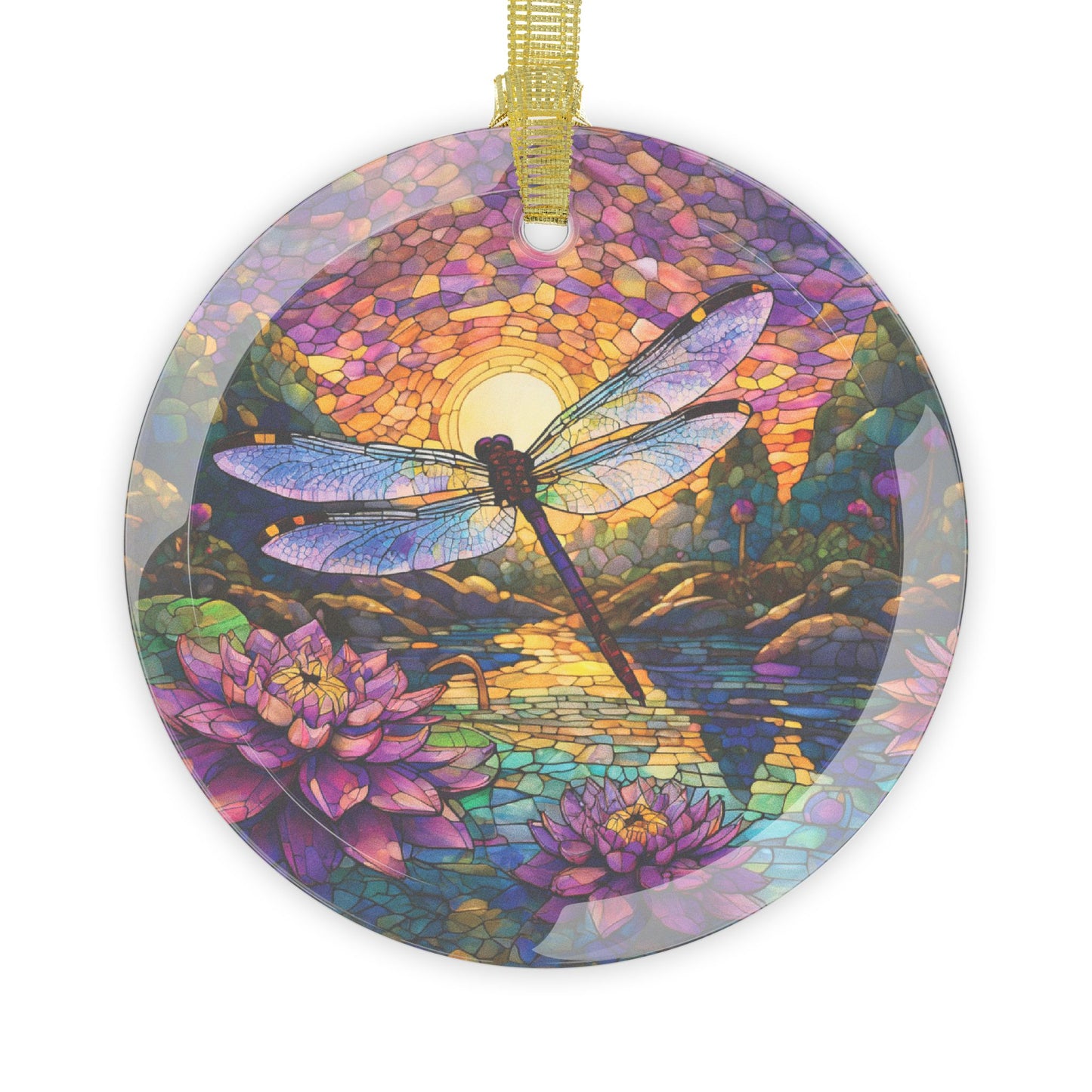 Dragonfly Lily Light Catcher Glass Ornaments