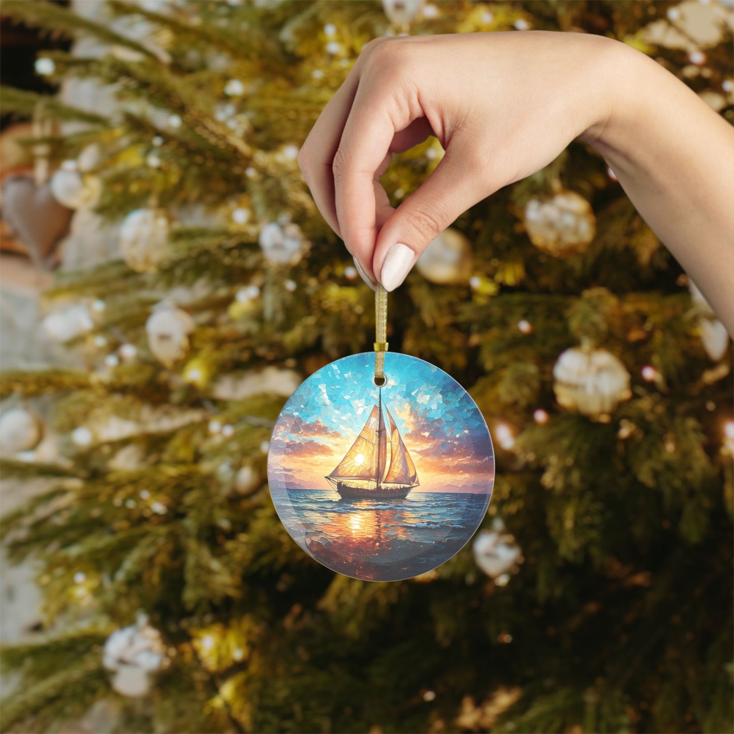 Beveled Glass Sailboat Ornament Sailing into Vibrant Sunset Stained Glass Ocean-Inspired Gift for Beach Lovers and Sailors Light Catcher