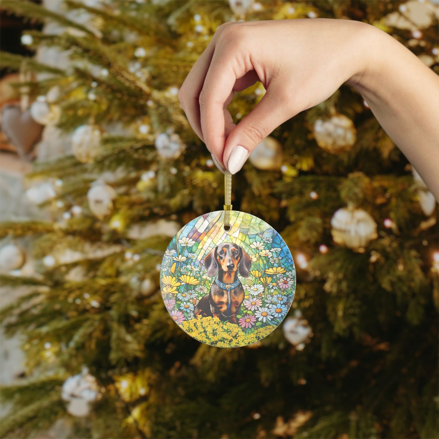 Dachshund Sitting Pretty Light Catcher Glass Ornaments