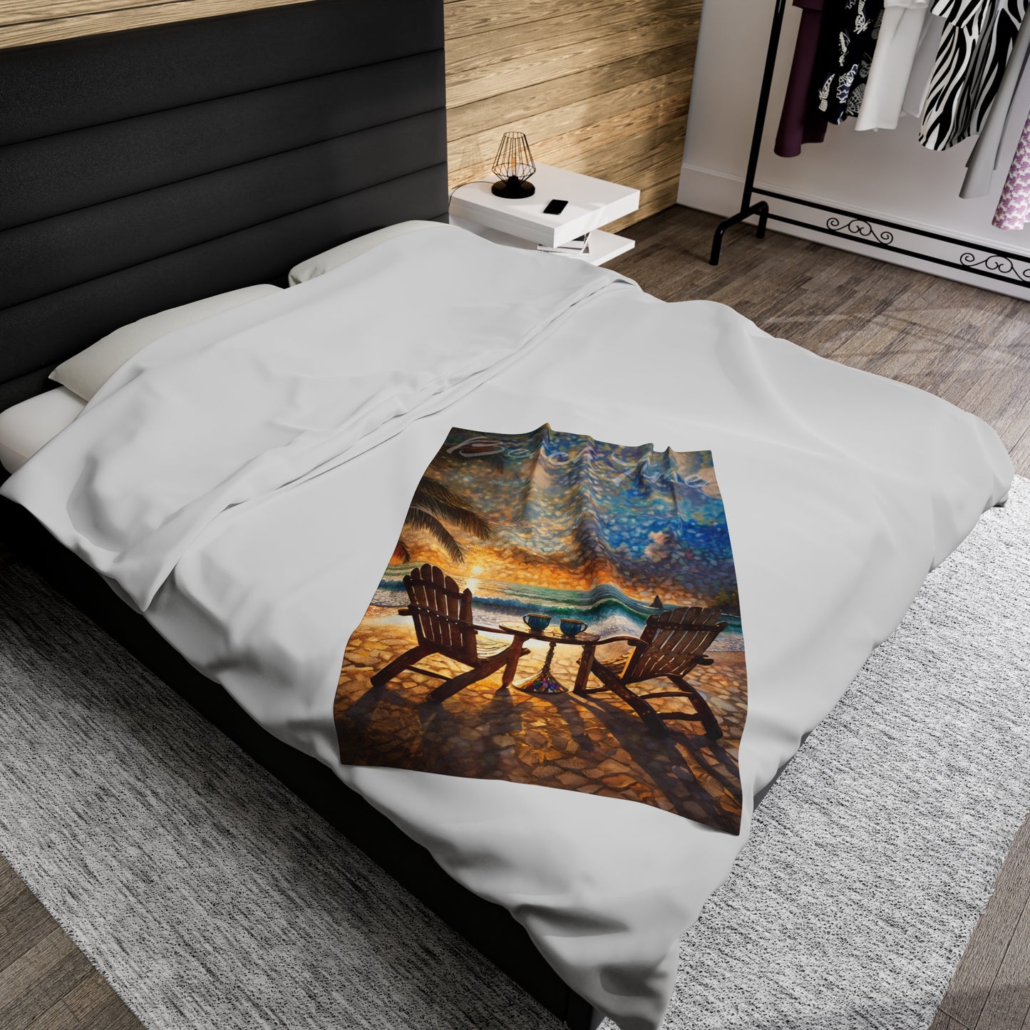 Beach Time Blanket Throw Adirondack Chairs on Beach Watching Sunset Beach Lovers Gift Best Friend Loved One Velveteen Plush Blanket